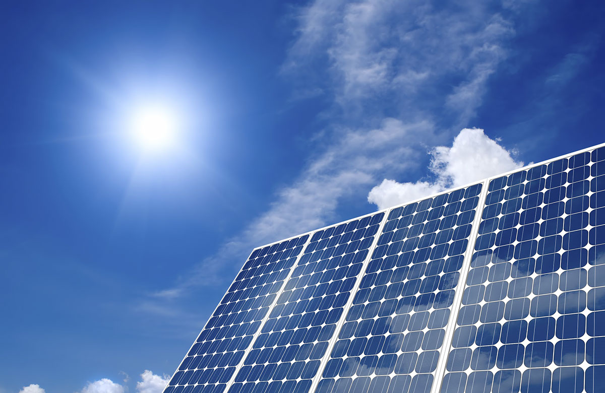 Solar panels under a bright sun